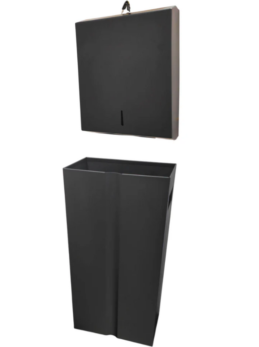 stainless steel black combo bin and paper towel dispenser