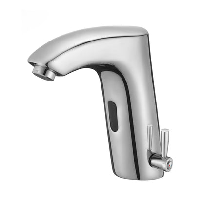 Chrome sensor-activated basin top water tap with adjustable hot/cold mixer for commercial bathrooms