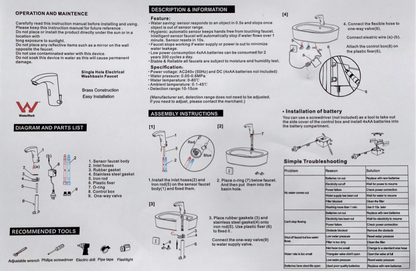Chrome sensor-activated basin top water tap with adjustable hot/cold mixer for commercial bathrooms