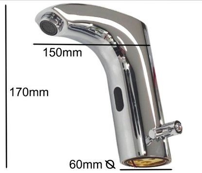 Chrome sensor-activated basin top water tap with adjustable hot/cold mixer for commercial bathrooms