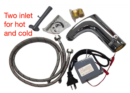 Chrome sensor-activated basin top water tap with adjustable hot/cold mixer for commercial bathrooms