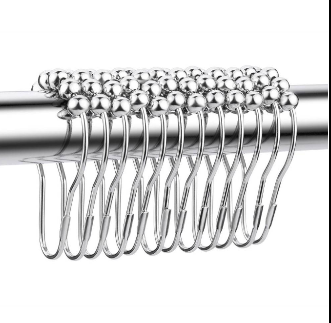 Justwashroom Easy Slide Shower Curtain Hooks Set of 12