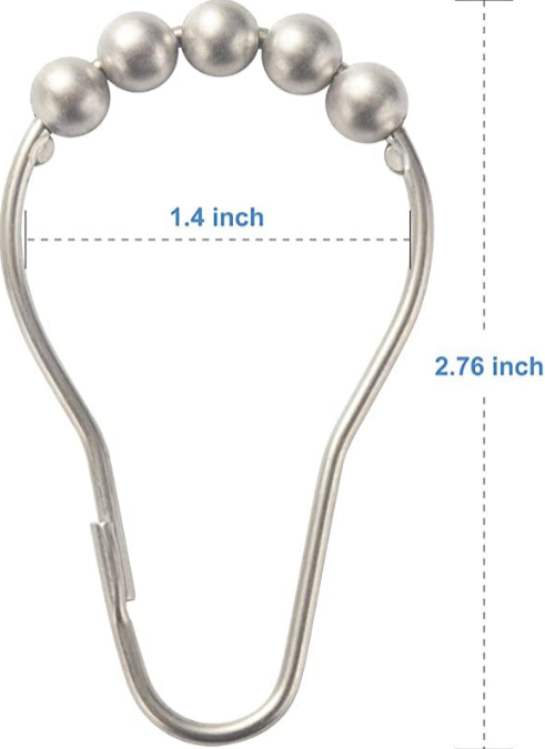 Justwashroom Easy Slide Shower Curtain Hooks Set of 12