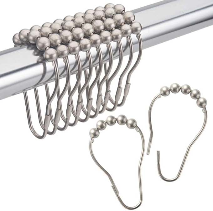Justwashroom Easy Slide Shower Curtain Hooks Set of 12