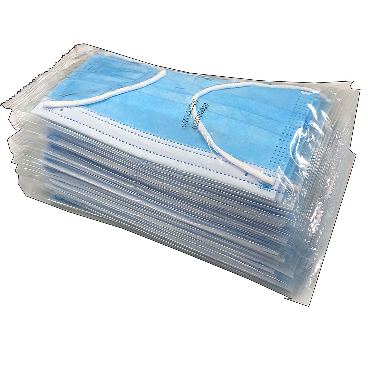 Freshnex individually wrapped 3-layer blue disposable face masks, pack of 50 for personal and commercial use.