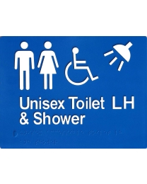 SV16-LH Left Hand Unisex Toilet & Shower Blue Plastic Braille Sign